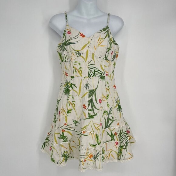a loves a‎ linen Blend floral tropical print Sun dress Size S Sleeveless - Picture 1 of 9